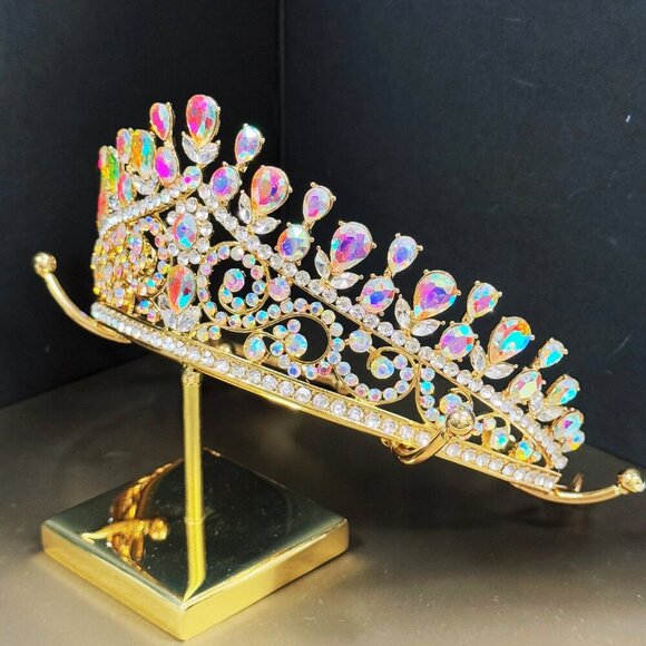 Gold Tiara, Princess Hairpiece, Wedding Tiara, Wedding Crown, Diamond Crystal main image 7